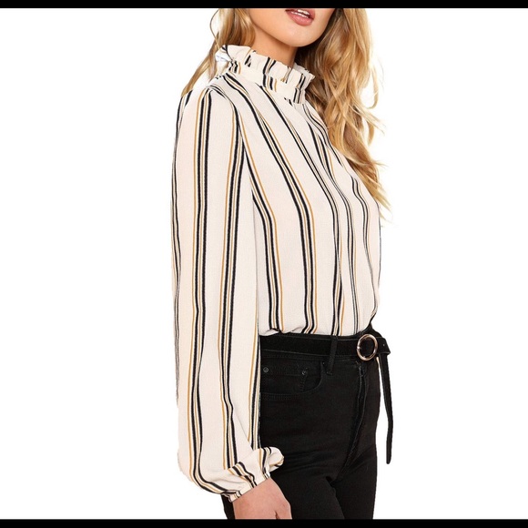 NWT Boho Chic High Neck Striped Blouse Size L - Picture 3 of 4